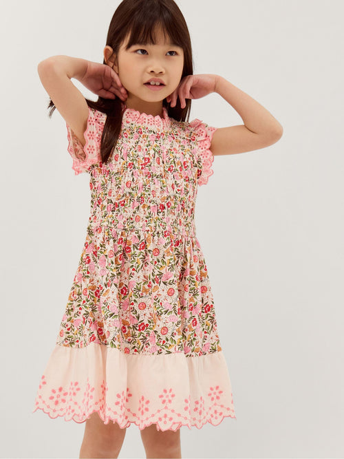 Dsiney Kidz - Monsoon Pink Floral Broderie Smocked Jersey Dress image 1