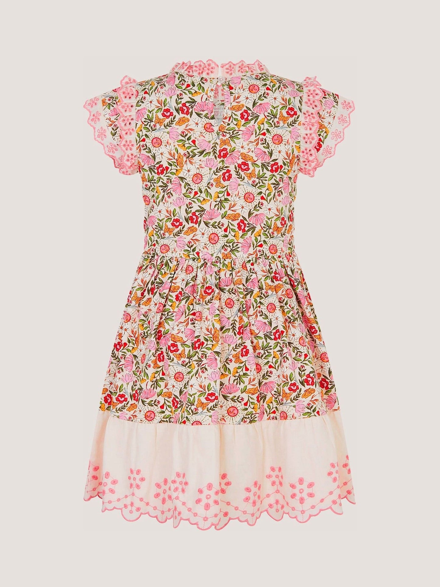 Monsoon Pink Floral Broderie Smocked Jersey Dress image 3