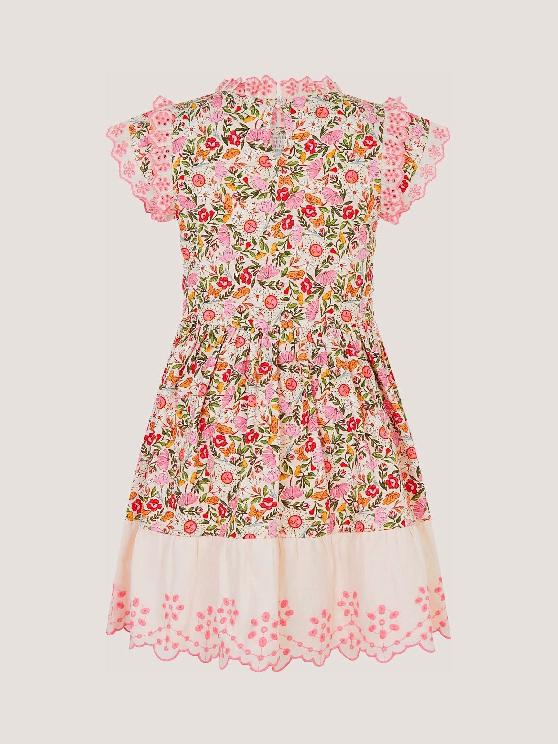 Monsoon Pink Floral Broderie Smocked Jersey Dress image 3