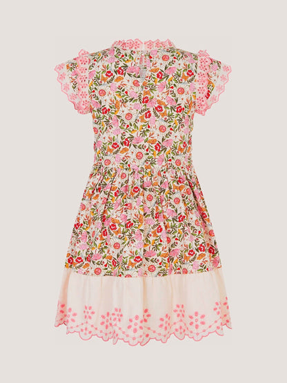 Monsoon Pink Floral Broderie Smocked Jersey Dress image 3