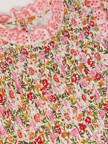 Monsoon Pink Floral Broderie Smocked Jersey Dress image 4