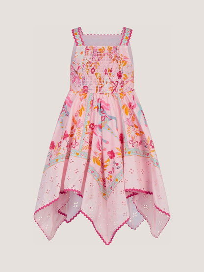 Monsoon Pink Unicorn Print Hanky Hem Dress image 3