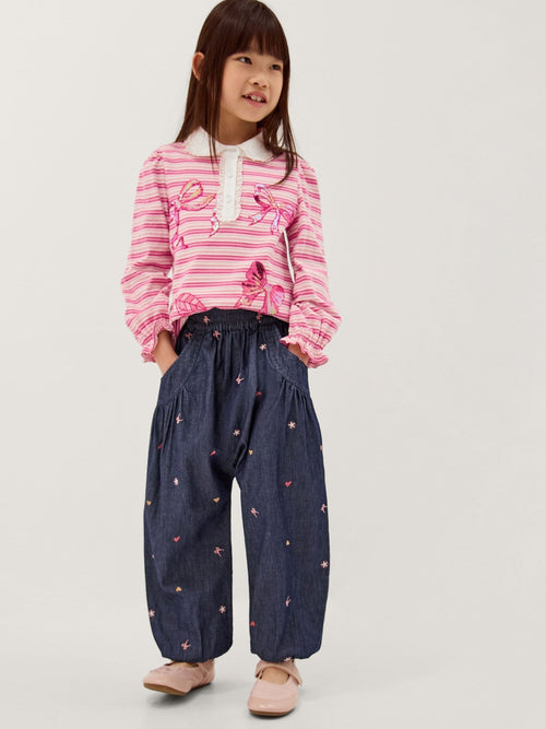 Monsoon Blue Embroidered Chambray Cuffed Trousers image 1