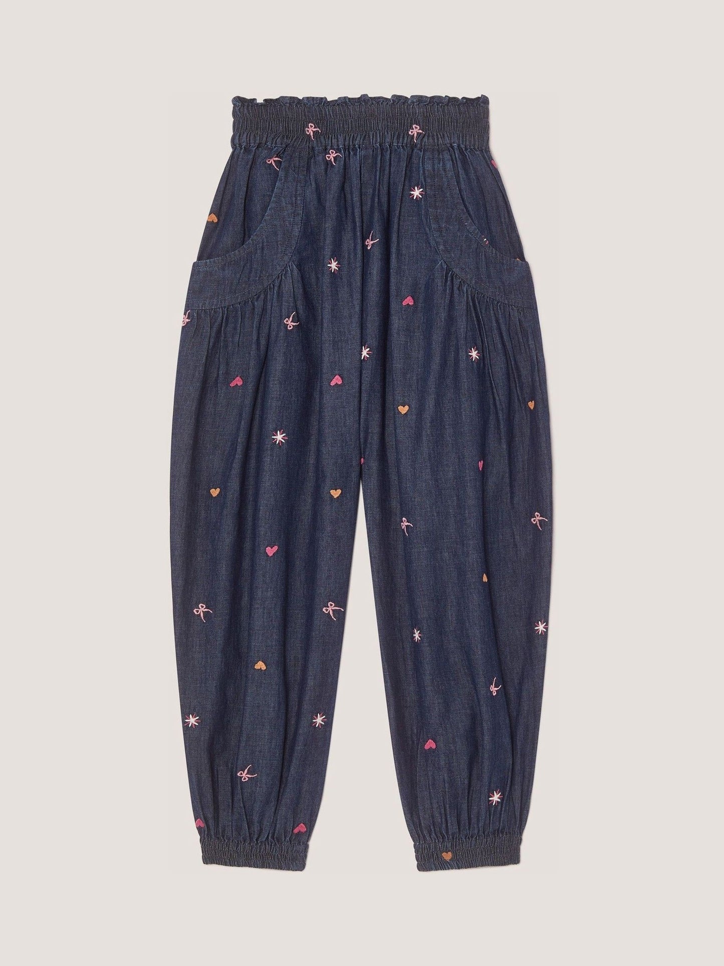 Monsoon Blue Embroidered Chambray Cuffed Trousers image 2