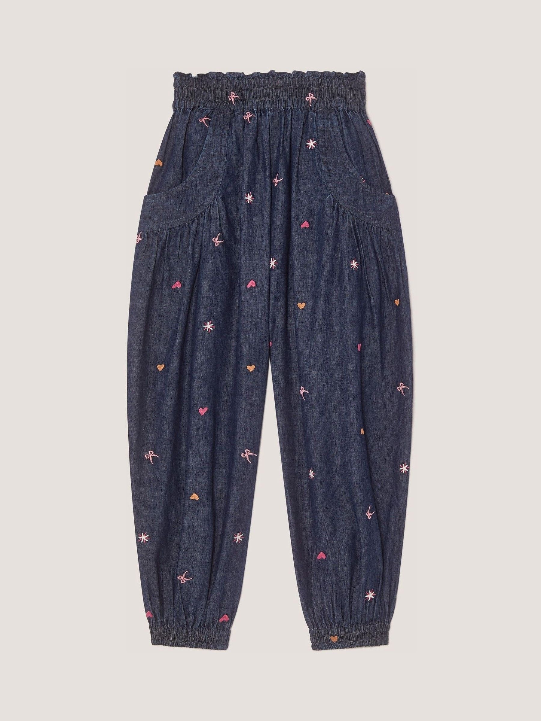 Monsoon Blue Embroidered Chambray Cuffed Trousers image 2