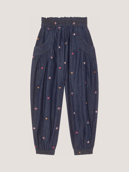 Monsoon Blue Embroidered Chambray Cuffed Trousers image 2