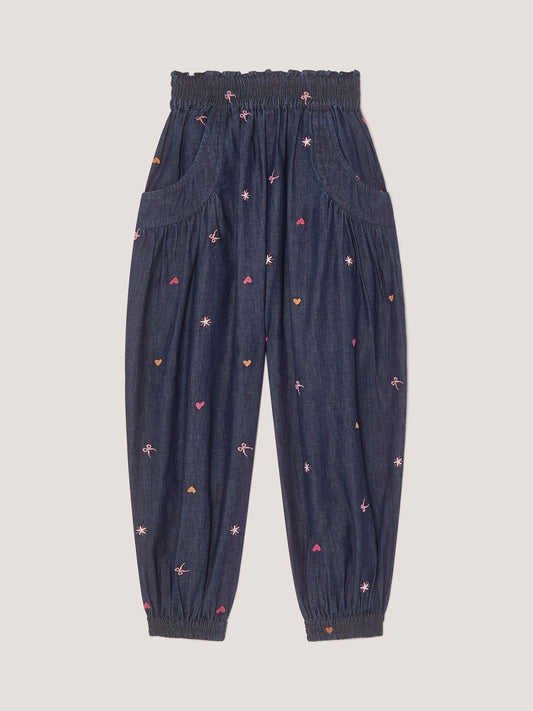 Monsoon Blue Embroidered Chambray Cuffed Trousers image 2