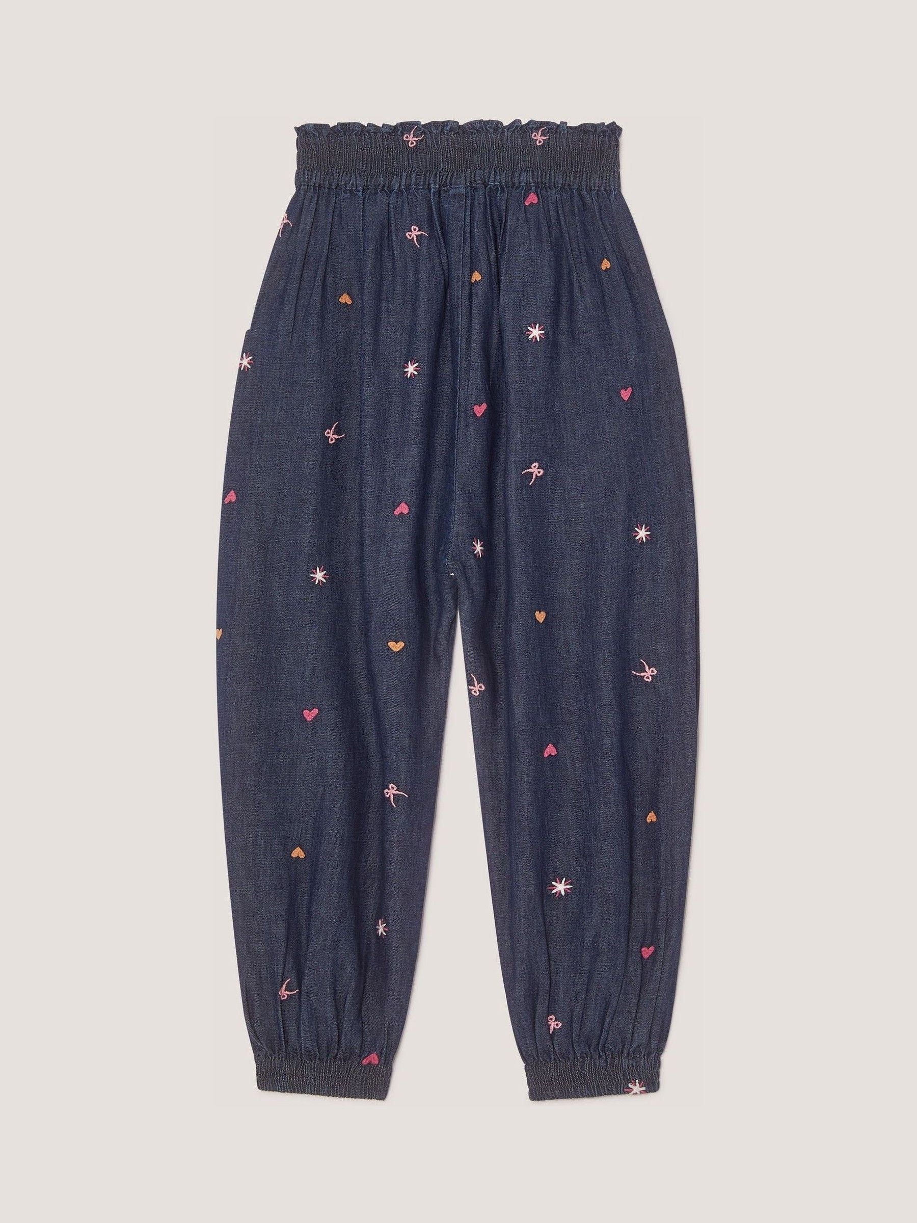 Monsoon Blue Embroidered Chambray Cuffed Trousers image 3