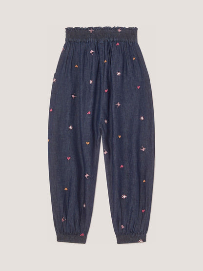 Monsoon Blue Embroidered Chambray Cuffed Trousers image 3