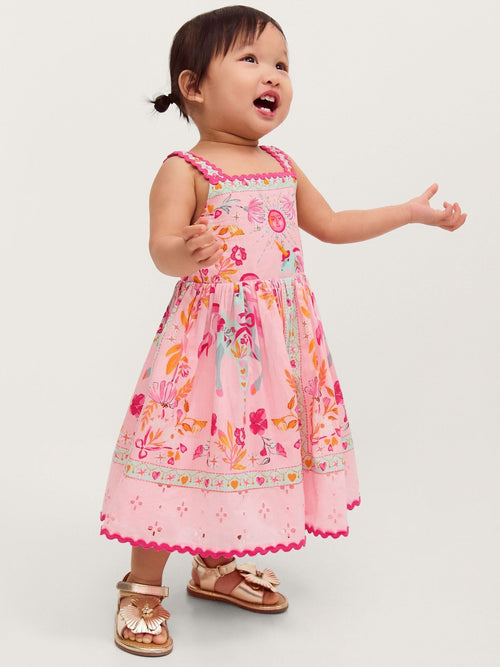 Dsiney Kidz - Monsoon Pink Baby Unicorn Print Broderie Dress image 1
