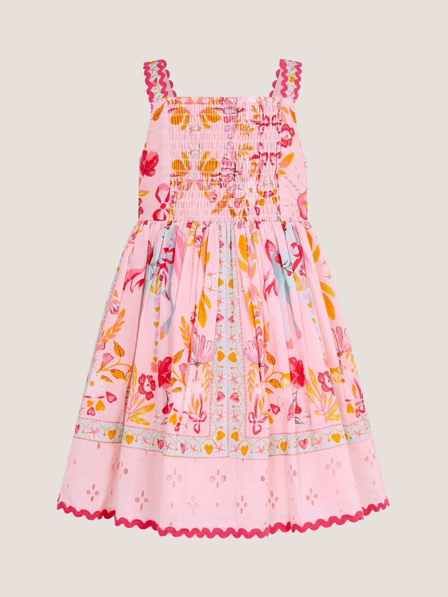 Monsoon Pink Baby Unicorn Print Broderie Dress image 3