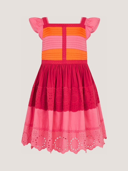Monsoon Pink Colour Block Broderie Dress image 2