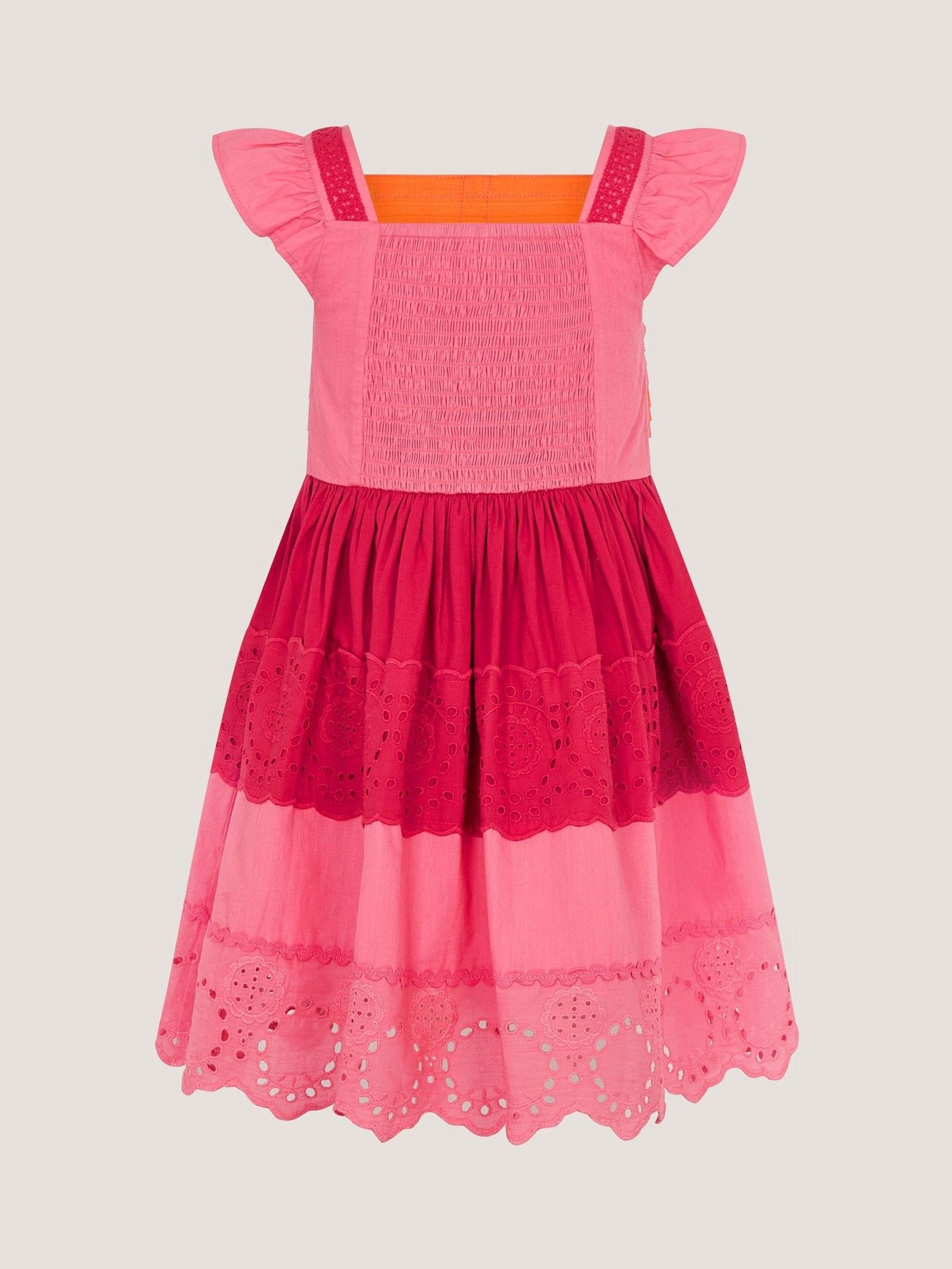 Monsoon Pink Colour Block Broderie Dress image 3