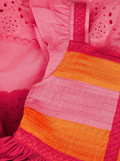 Monsoon Pink Colour Block Broderie Dress image 4
