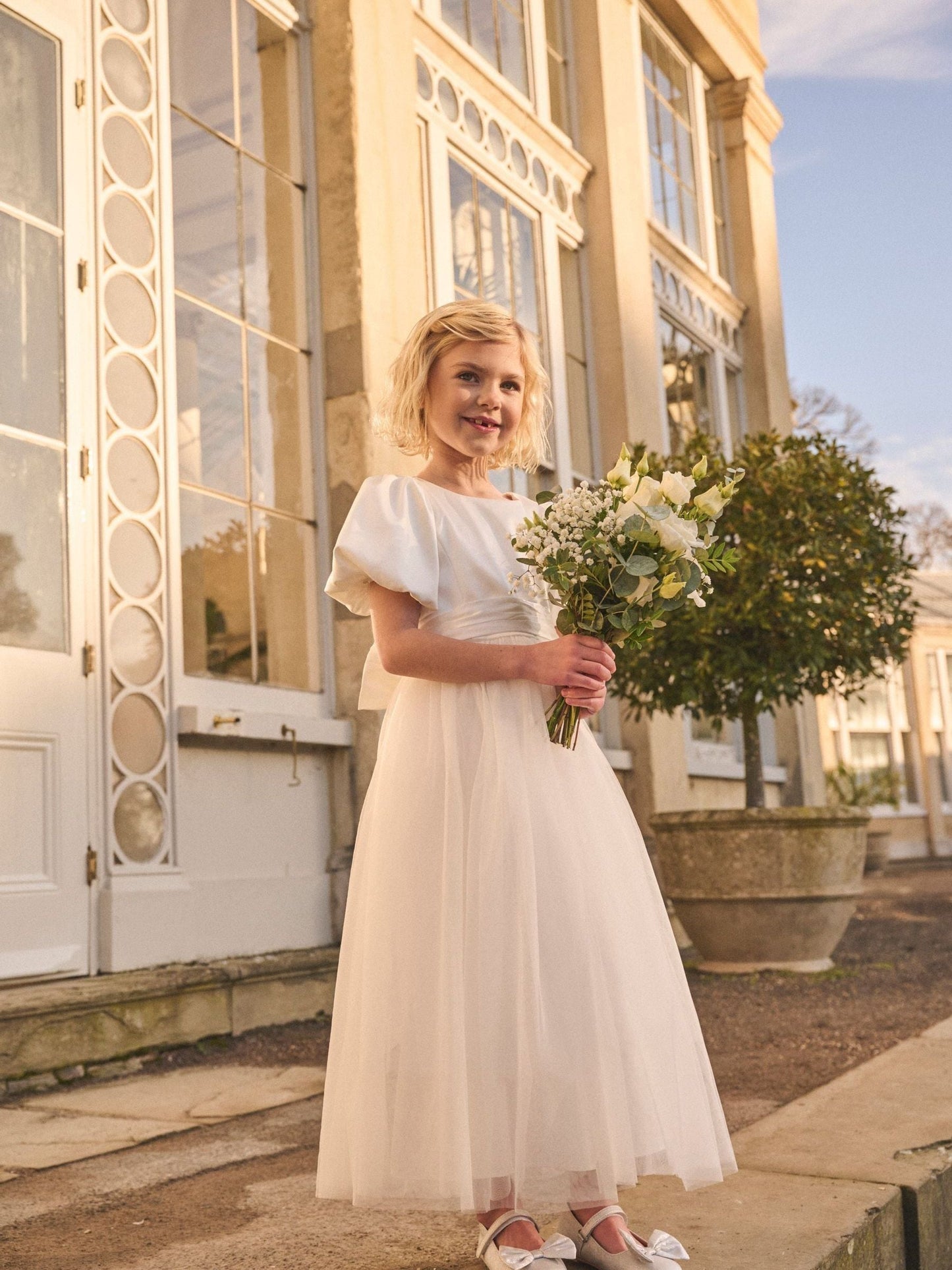 Angel & Rocket White/Ivory Celine Taffeta Tulle Bow Dress image 1