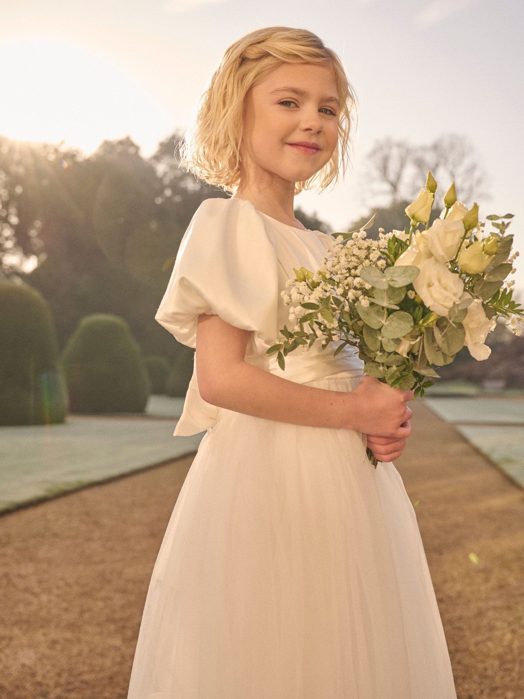 Angel & Rocket White/Ivory Celine Taffeta Tulle Bow Dress image 4