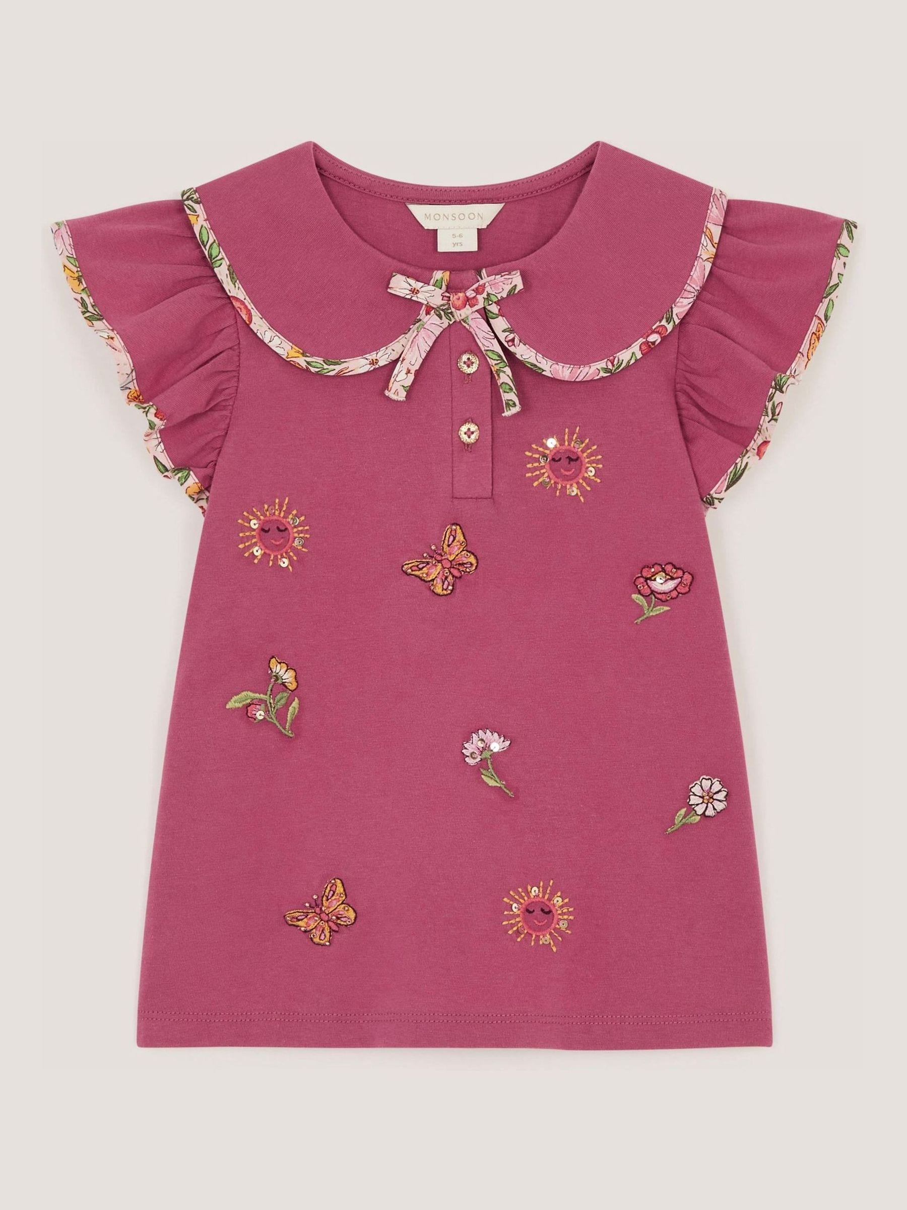 Dsiney Kidz - Monsoon Pink Floral Embroidered Cotton T-Shirt image 2