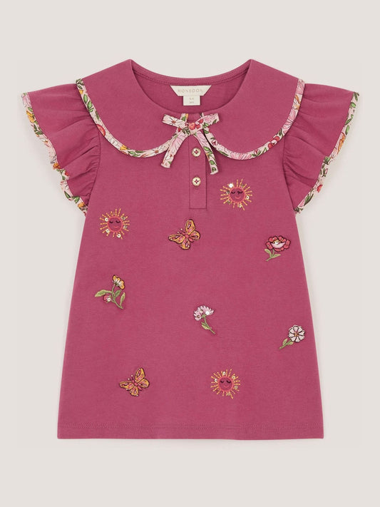 Dsiney Kidz - Monsoon Pink Floral Embroidered Cotton T-Shirt image 2