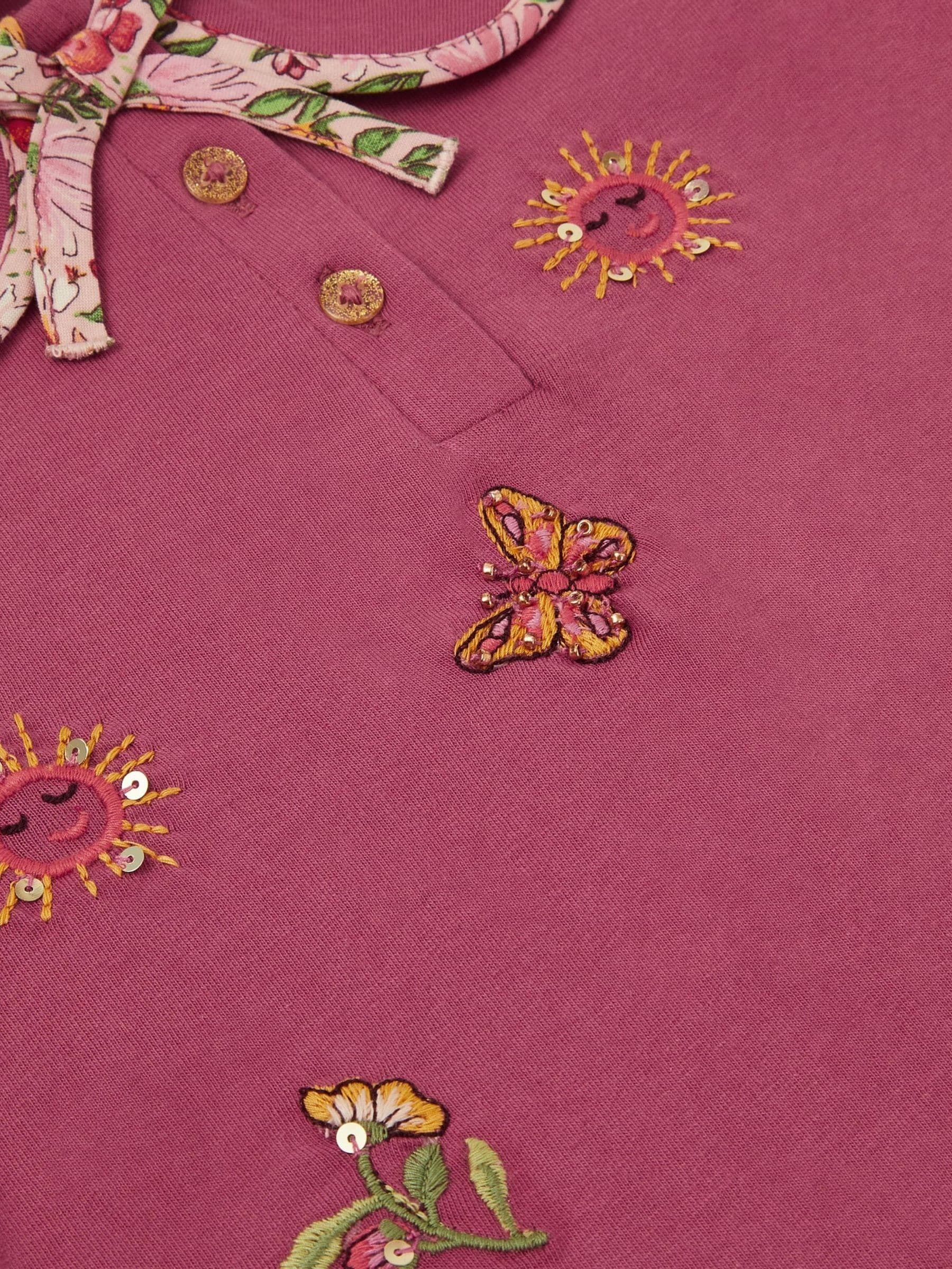 Dsiney Kidz - Monsoon Pink Floral Embroidered Cotton T-Shirt image 3