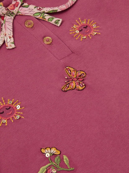 Dsiney Kidz - Monsoon Pink Floral Embroidered Cotton T-Shirt image 3