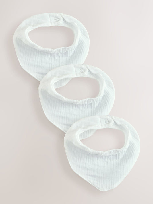 White Muslin Baby Dribble Bibs 3 Pack image 1