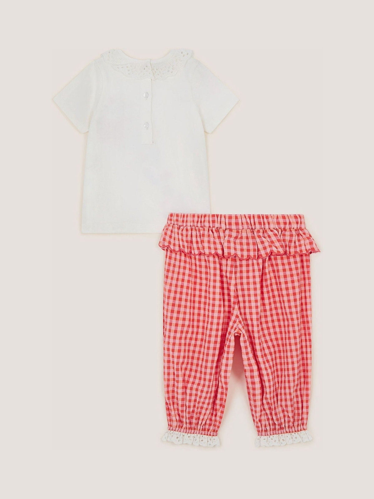 Dsiney Kidz - Monsoon Pink Baby Embroidered Gingham Top & Trousers Set image 3