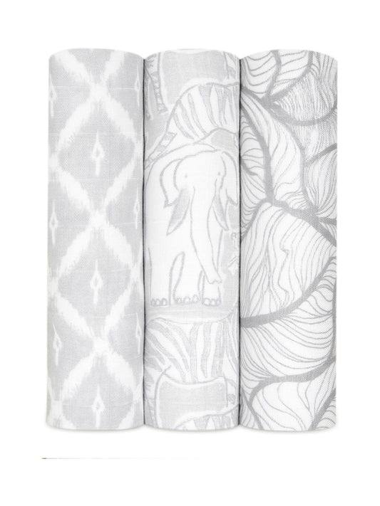 aden + anais Grey Large Silky Soft Culture Club Muslin Blankets 3 Pack image 1