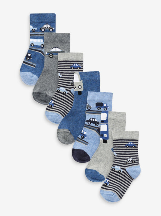 Blue Stripes/Transport Cotton Rich Socks 7 Pack image 1