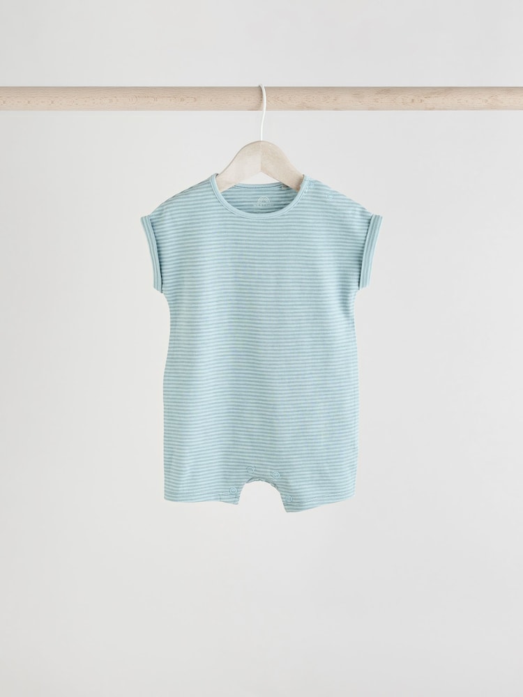 Teal Blue 100% Cotton Baby Rompers 4 Pack