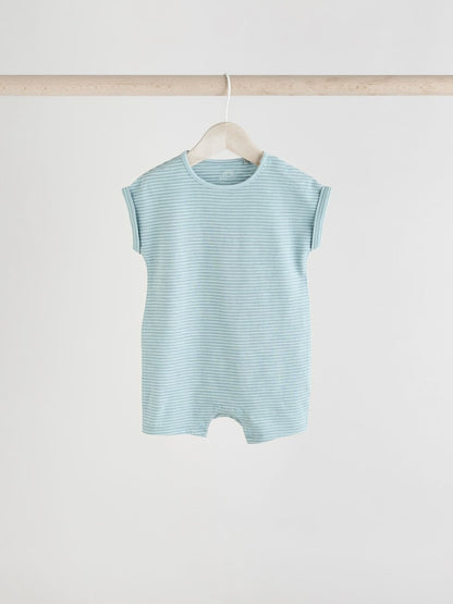 Teal Blue 100% Cotton Baby Rompers 4 Pack