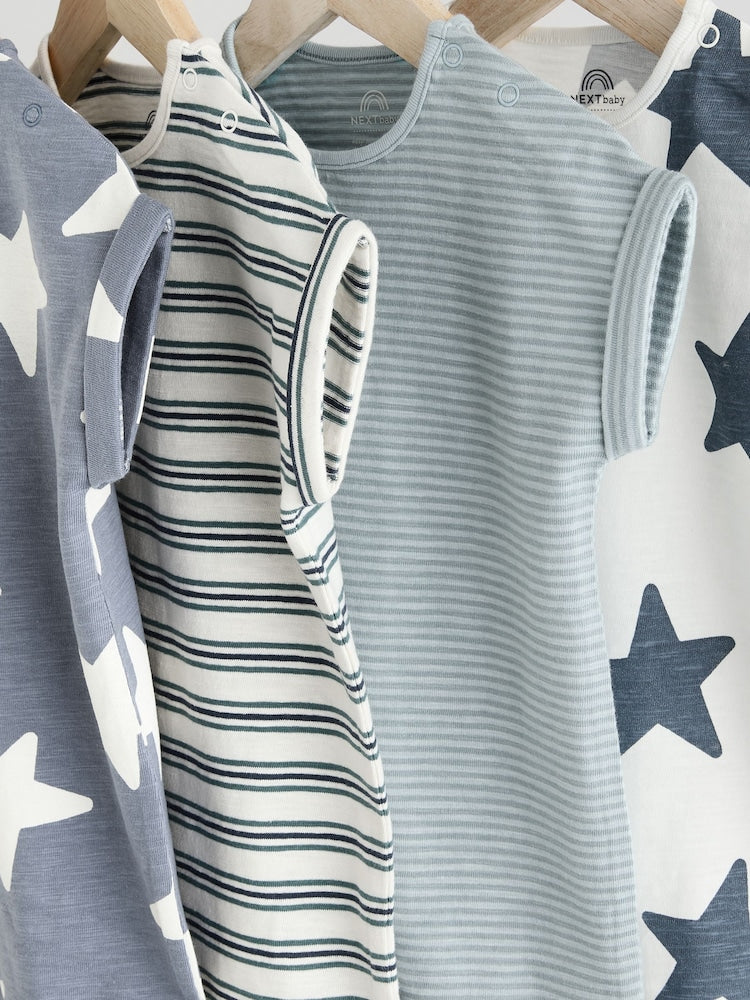 Teal Blue 100% Cotton Baby Rompers 4 Pack