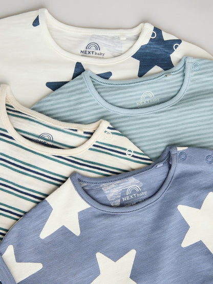 Teal Blue 100% Cotton Baby Rompers 4 Pack