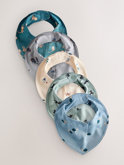 Teal Blue 5 Pack Dribble Baby 100% Cotton Bibs