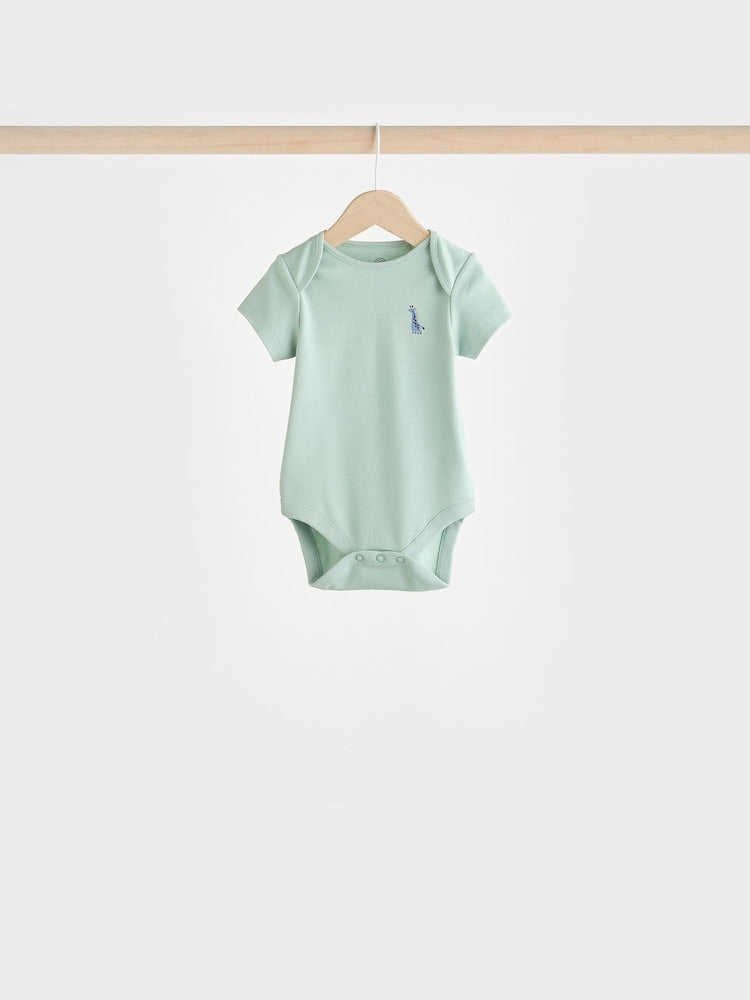 Teal Blue Baby 100% Cotton Bodysuits 7 Pack