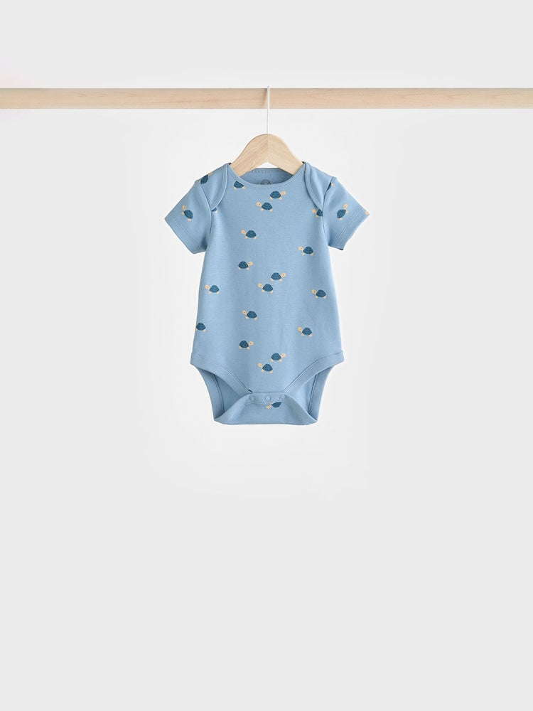 Teal Blue Baby 100% Cotton Bodysuits 7 Pack