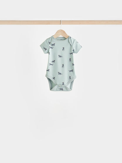 Teal Blue Baby 100% Cotton Bodysuits 7 Pack