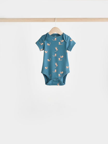 Teal Blue Baby 100% Cotton Bodysuits 7 Pack