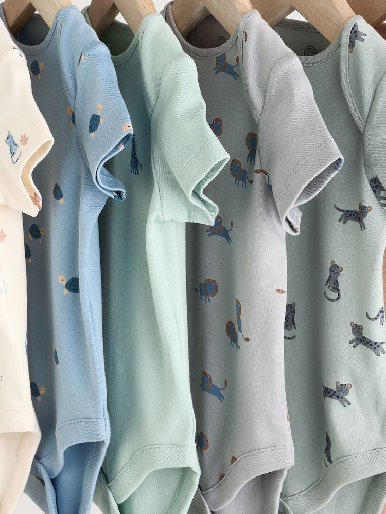 Teal Blue Baby 100% Cotton Bodysuits 7 Pack