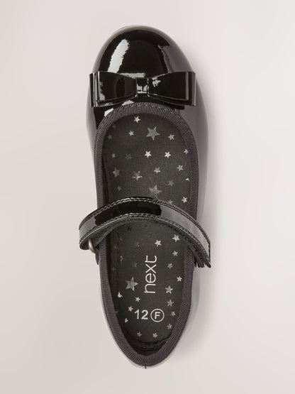 Black Patent Wide Fit (G) School Leather Bow Mary Jane Shoes image 3