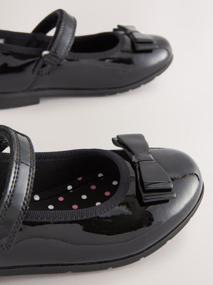 Black Patent Wide Fit (G) School Leather Bow Mary Jane Shoes image 4