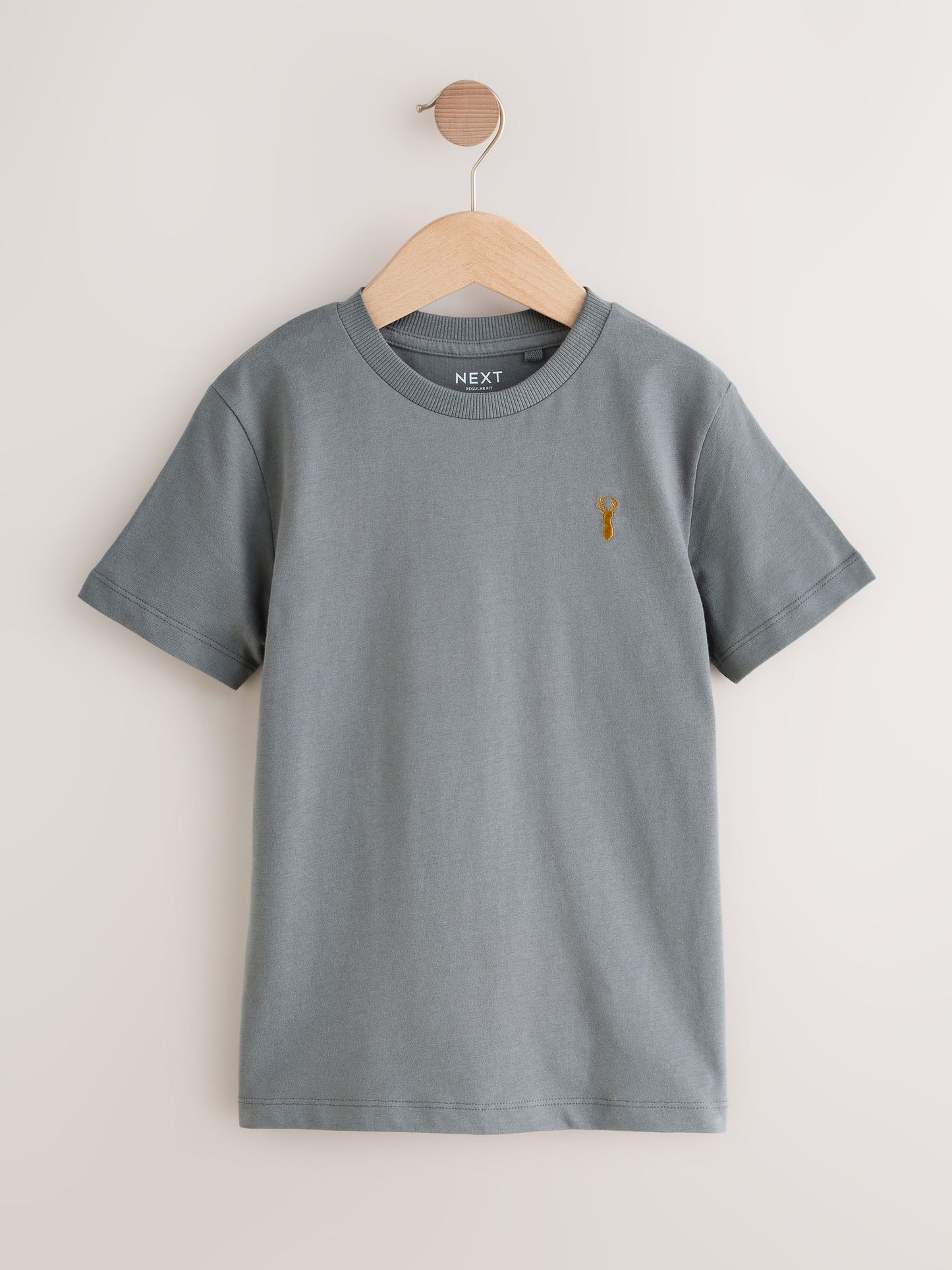 Dsiney Kidz - Grey/Black/Khaki Green/Tan Brown Short Sleeve Stag Embroidered T-Shirts 4 Pack (3-16yrs) image 6