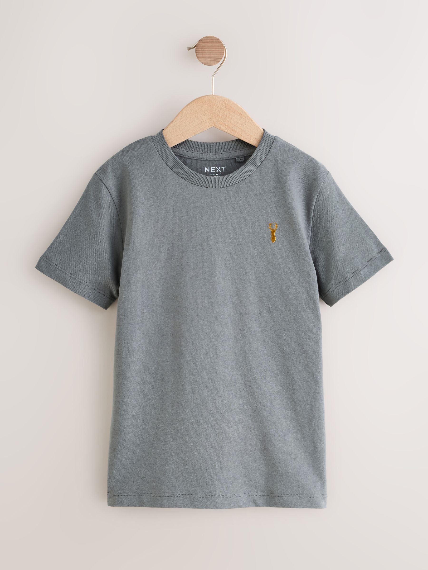 Dsiney Kidz - Grey/Black/Khaki Green/Tan Brown Short Sleeve Stag Embroidered T-Shirts 4 Pack (3-16yrs) image 6