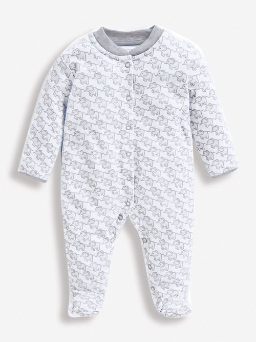 JoJo Maman Bébé Light Grey Little Elephant Cotton Baby Sleepsuit image 1