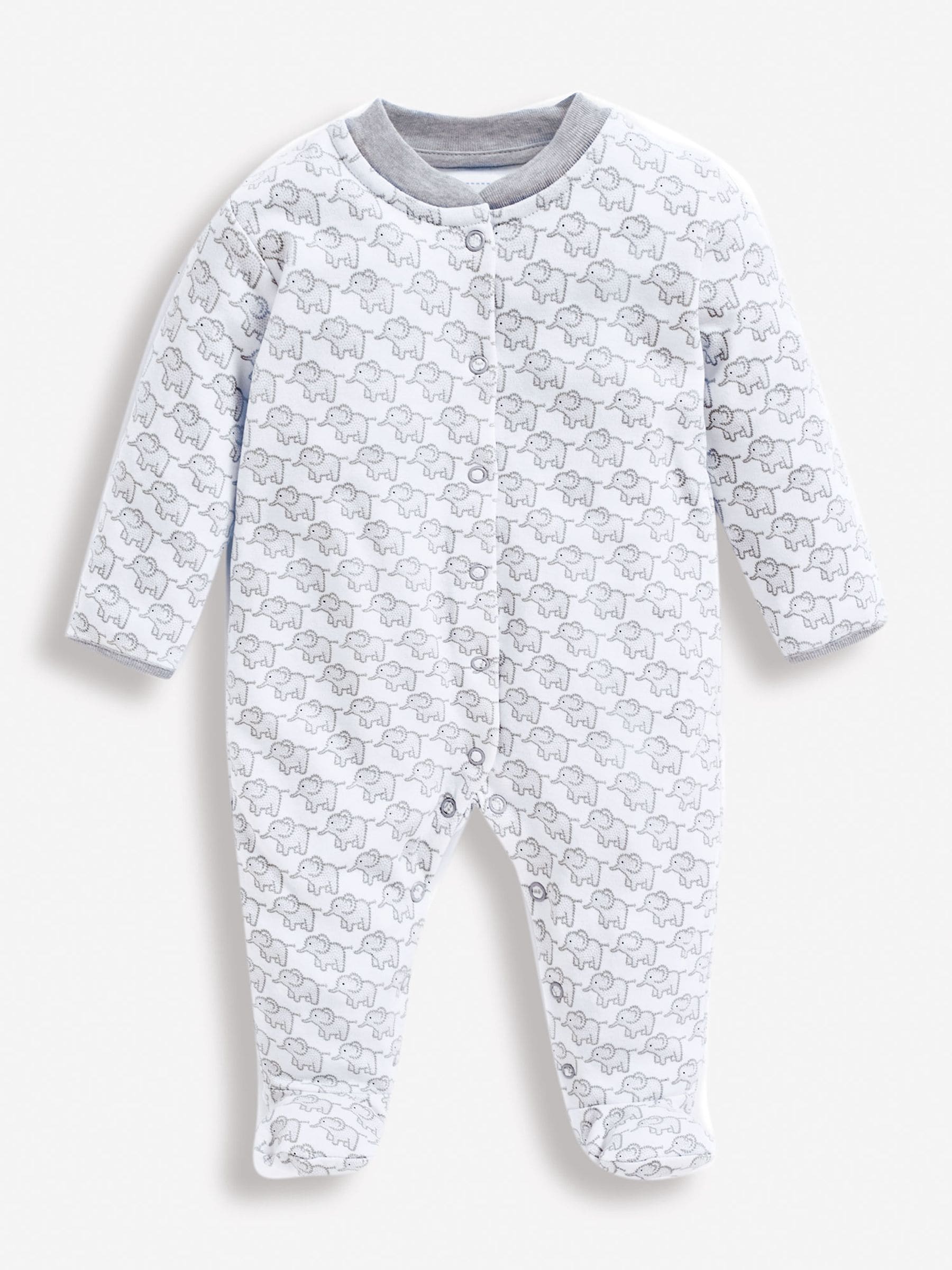 JoJo Maman Bébé Light Grey Little Elephant Cotton Baby Sleepsuit image 1
