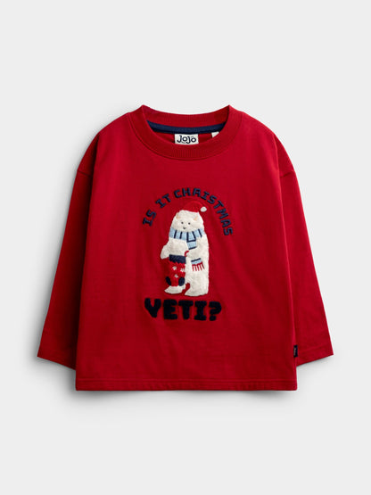 JoJo Maman Bébé Dark Red Yeti Slogan Appliqué Top - image 1