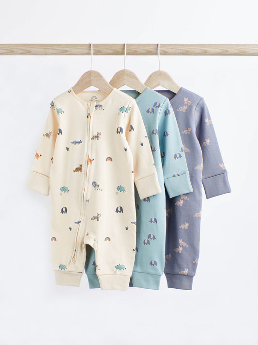 Teal Blue Baby 100% Cotton Footless Sleepsuits 3 Pack With Zip (0mths-3yrs) image 1