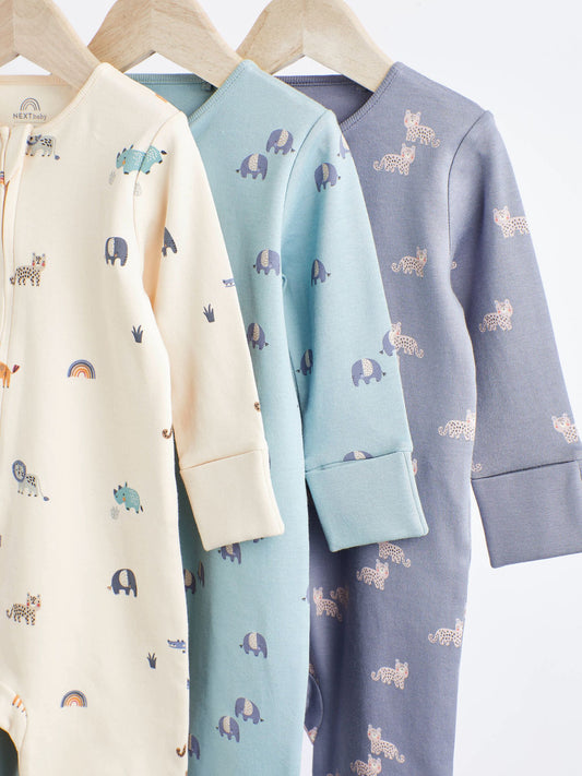 Teal Blue Baby 100% Cotton Footless Sleepsuits 3 Pack With Zip (0mths-3yrs) image 3