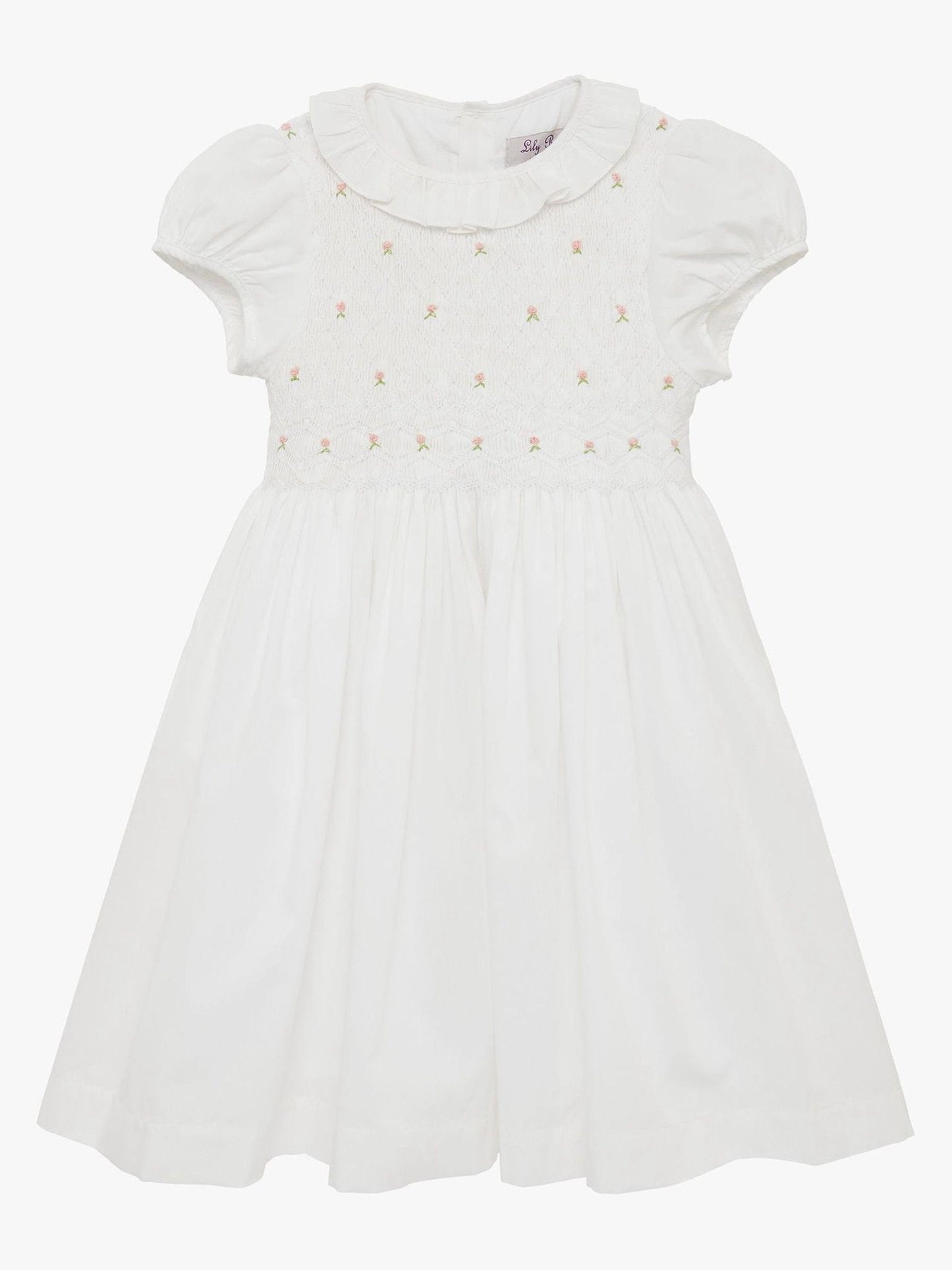 Trotters London White Willow 100% Cotton Rose Hand Smocked Dress image 1