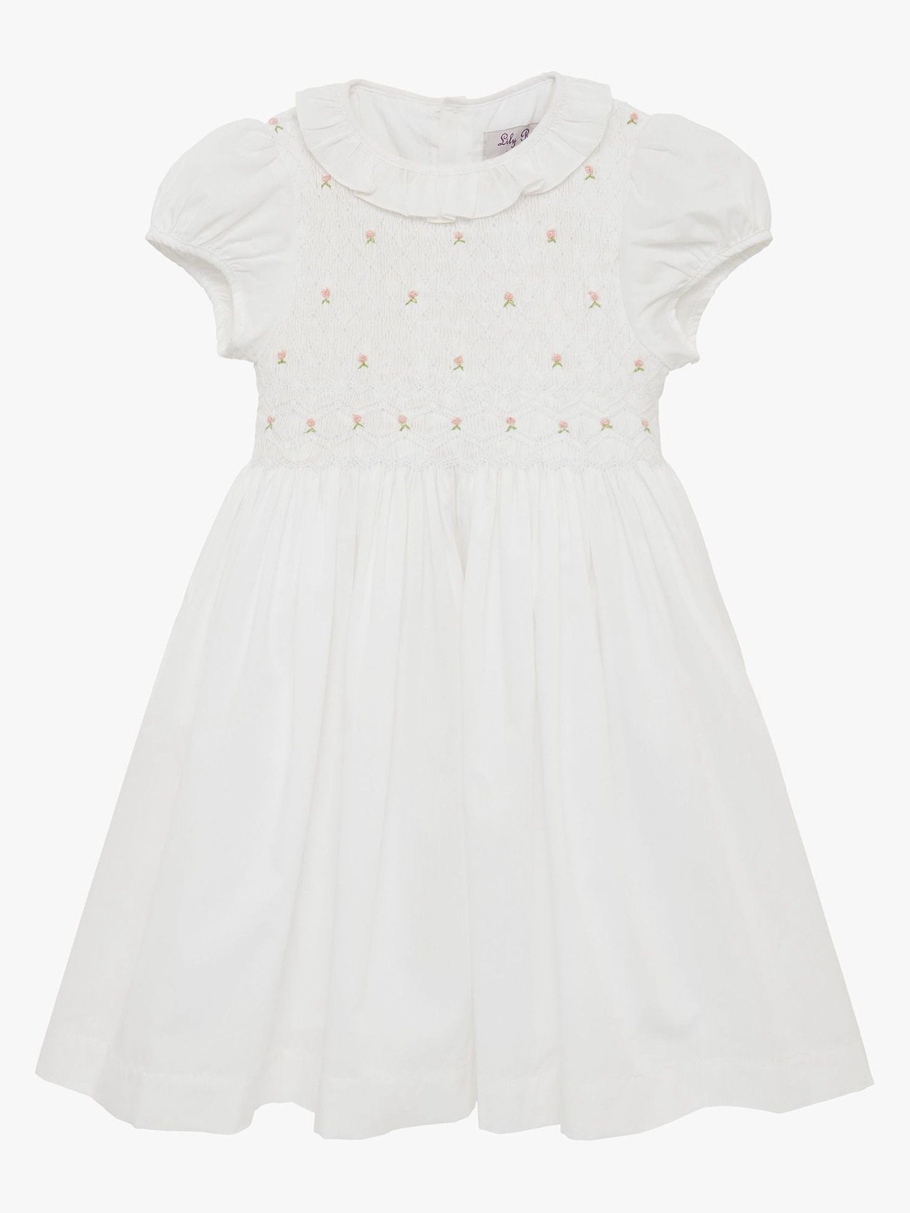 Trotters London White Willow 100% Cotton Rose Hand Smocked Dress image 1