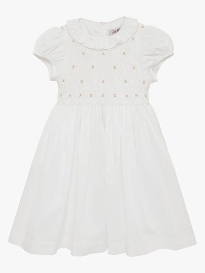 Trotters London White Willow 100% Cotton Rose Hand Smocked Dress image 1